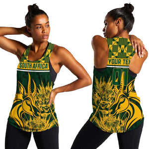 Custom South Africa Rugby Women Racerback Tank - Go Springboks with African Pattern