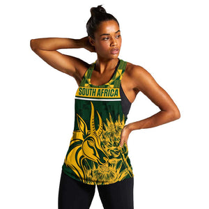 Custom South Africa Rugby Women Racerback Tank - Go Springboks with African Pattern