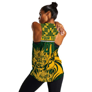 Custom South Africa Rugby Women Racerback Tank - Go Springboks with African Pattern