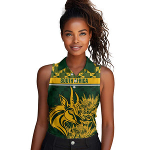 Custom South Africa Rugby Women Sleeveless Polo Shirt - Go Springboks with African Pattern