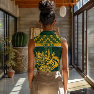 Custom South Africa Rugby Women Sleeveless Polo Shirt - Go Springboks with African Pattern