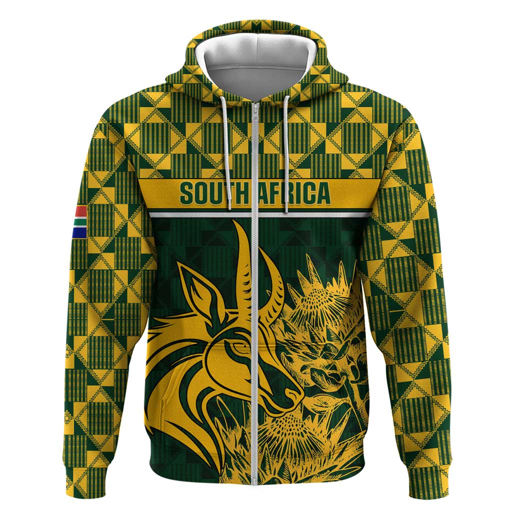 Custom South Africa Rugby Zip Hoodie - Go Springboks with African Pattern