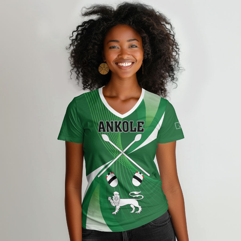 Personalised Kingdom of Ankole Women V-Neck T-Shirt Obugabe Bw Ankole