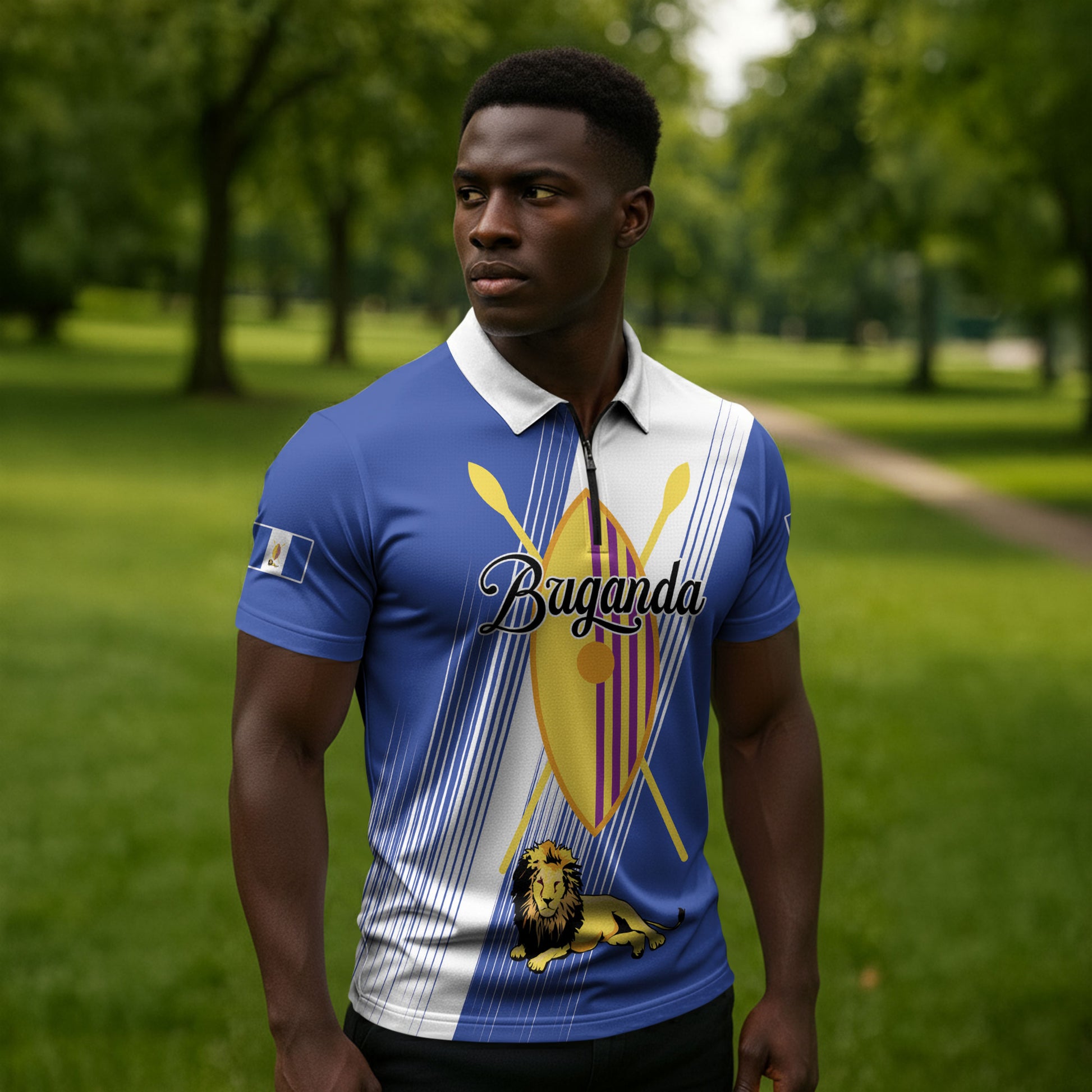 Personalised Buganda Zipper Polo Shirt Ekitiibwa kya Buganda