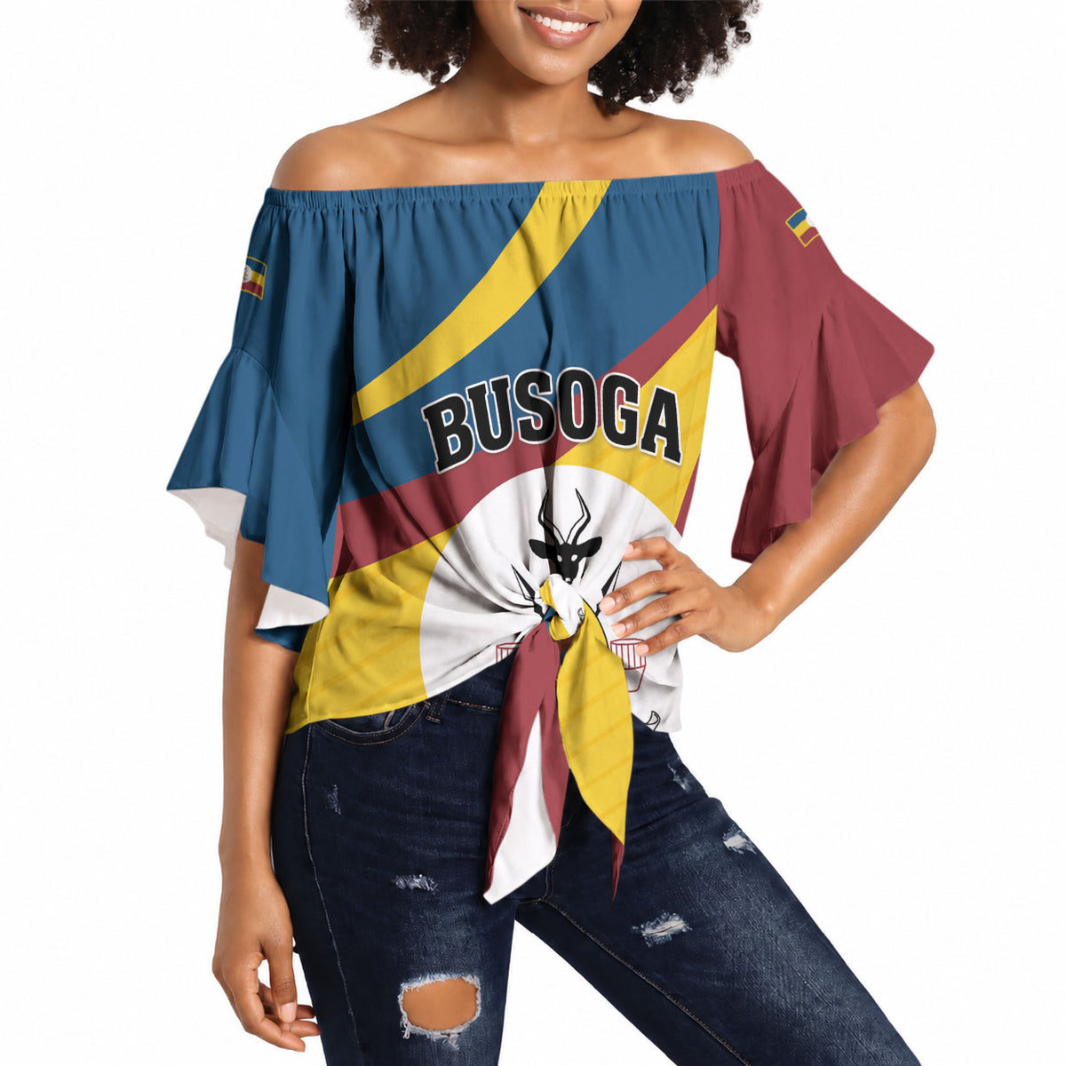 Personalised Kingdom of Busoga Off Shoulder Wrap Waist Top Land of the Soga