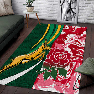 South Africa and England Rugby Area Rug - The Red Rose with Protea Pattern