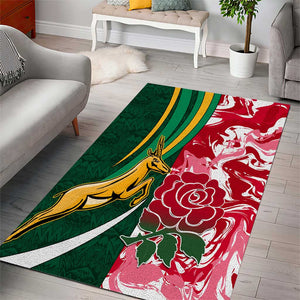 South Africa and England Rugby Area Rug - The Red Rose with Protea Pattern