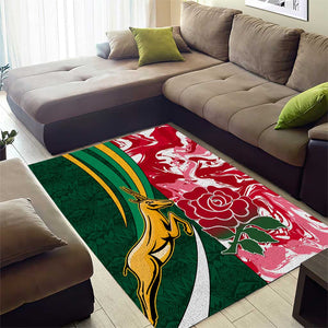 South Africa and England Rugby Area Rug - The Red Rose with Protea Pattern