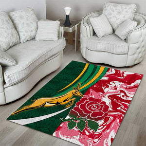 South Africa and England Rugby Area Rug - The Red Rose with Protea Pattern