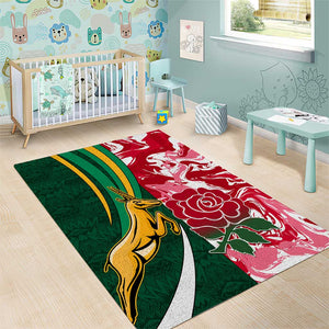 South Africa and England Rugby Area Rug - The Red Rose with Protea Pattern