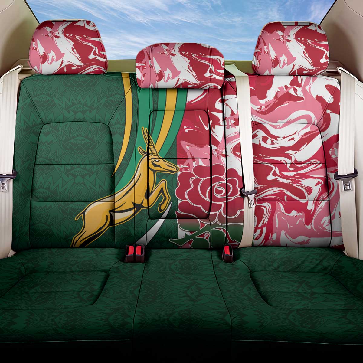 South Africa and England Rugby Back Car Seat Cover - The Red Rose with Protea Pattern