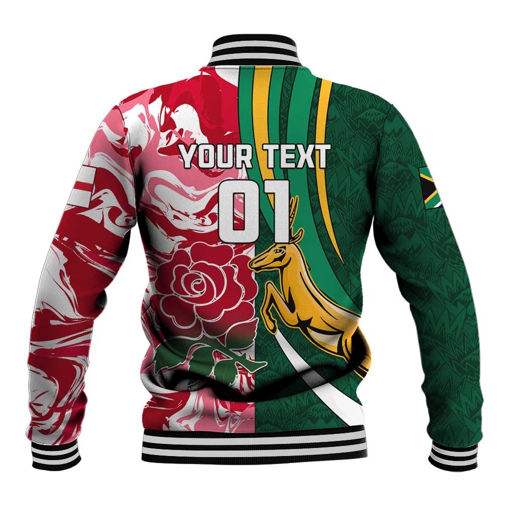 Custom South Africa and England Rugby Baseball Jacket - The Red Rose with Protea Pattern LT01