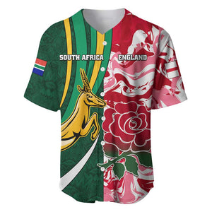 Custom South Africa and England Rugby Baseball Jersey - The Red Rose with Protea Pattern