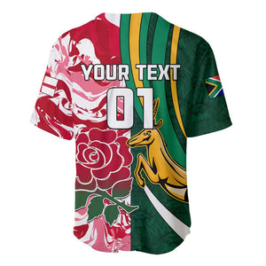 Custom South Africa and England Rugby Baseball Jersey - The Red Rose with Protea Pattern