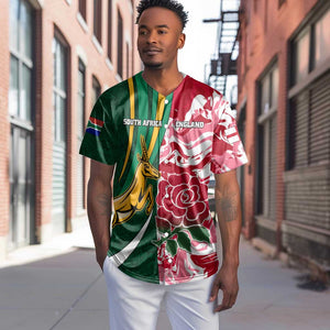 Custom South Africa and England Rugby Baseball Jersey - The Red Rose with Protea Pattern