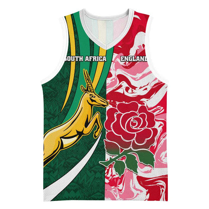 Custom South Africa and England Rugby Basketball Jersey - The Red Rose with Protea Pattern LT01