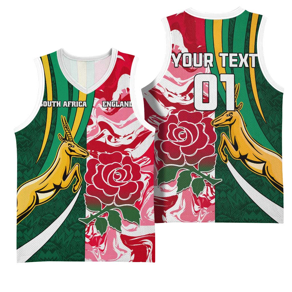 Custom South Africa and England Rugby Basketball Jersey - The Red Rose with Protea Pattern LT01