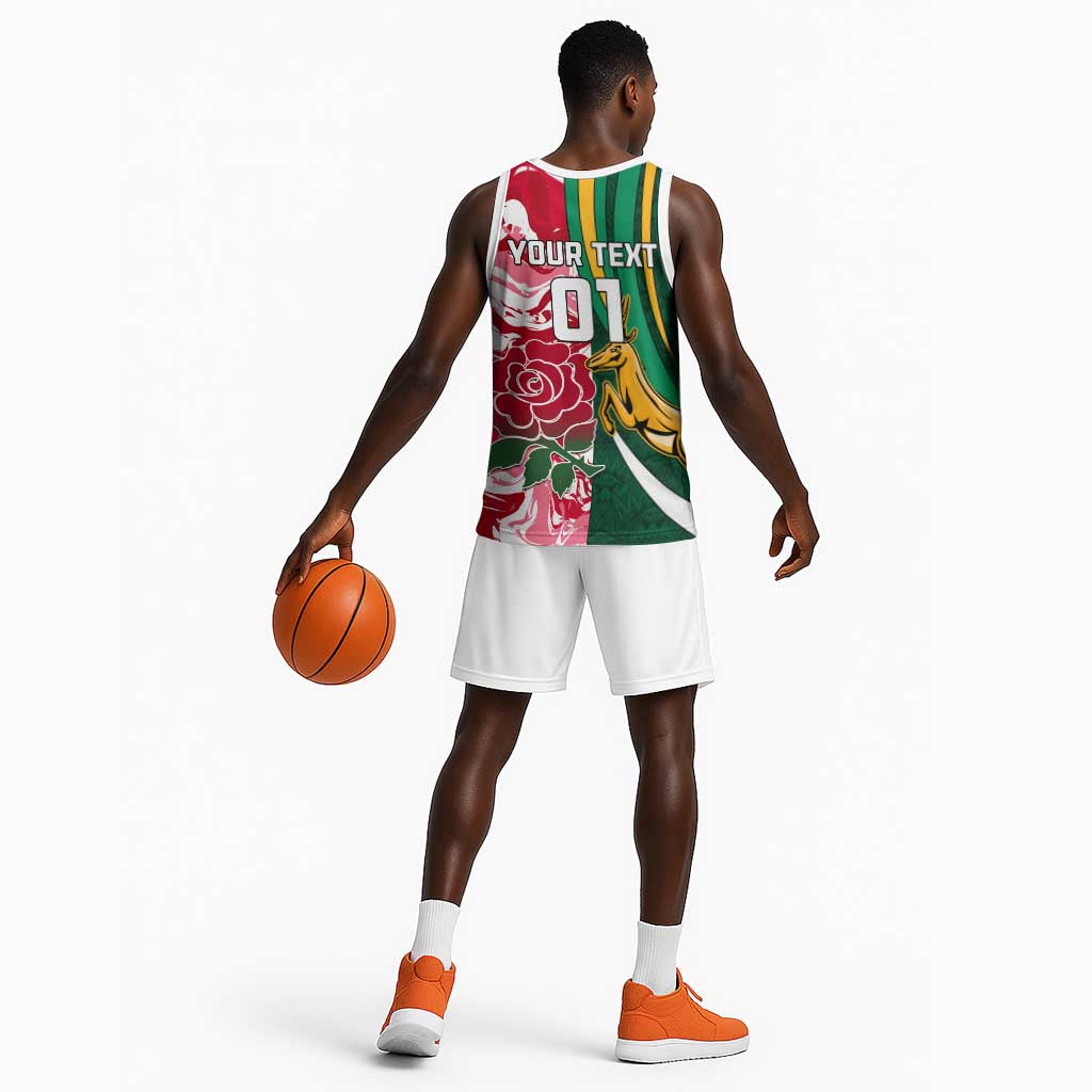 Custom South Africa and England Rugby Basketball Jersey - The Red Rose with Protea Pattern LT01