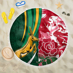 South Africa and England Rugby Beach Blanket - The Red Rose with Protea Pattern