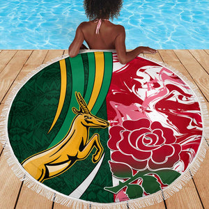 South Africa and England Rugby Beach Blanket - The Red Rose with Protea Pattern