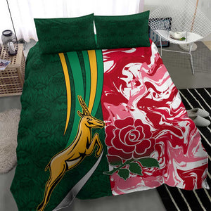 South Africa and England Rugby Bedding Set - The Red Rose with Protea Pattern