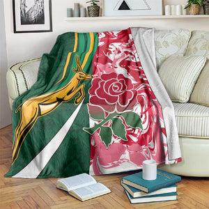 South Africa and England Rugby Blanket - The Red Rose with Protea Pattern