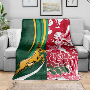 South Africa and England Rugby Blanket - The Red Rose with Protea Pattern