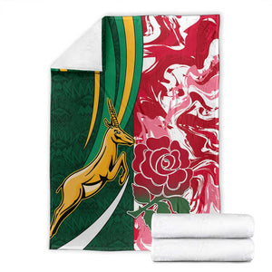 South Africa and England Rugby Blanket - The Red Rose with Protea Pattern