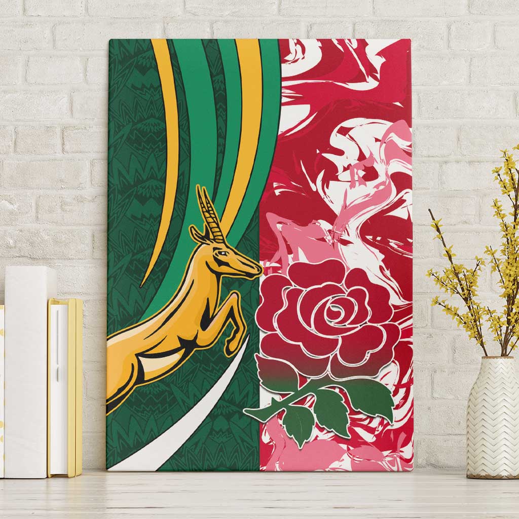 South Africa and England Rugby Canvas Wall Art - The Red Rose with Protea Pattern