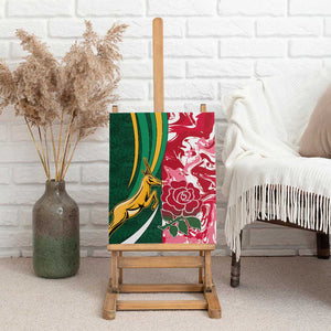 South Africa and England Rugby Canvas Wall Art - The Red Rose with Protea Pattern