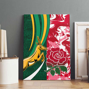 South Africa and England Rugby Canvas Wall Art - The Red Rose with Protea Pattern