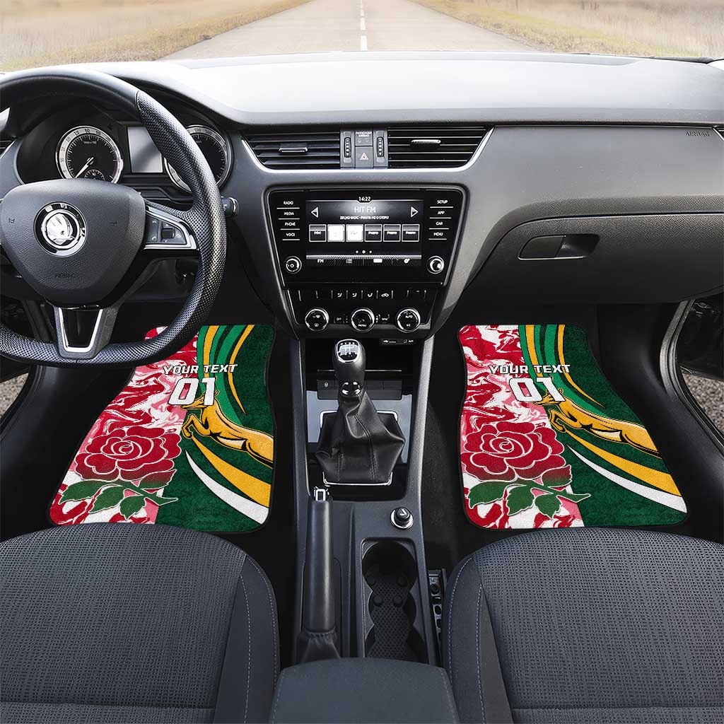 South Africa and England Rugby Car Mats - The Red Rose with Protea Pattern