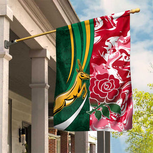 South Africa and England Rugby Garden Flag - The Red Rose with Protea Pattern