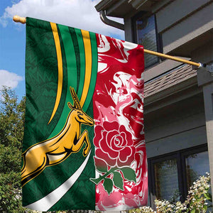 South Africa and England Rugby Garden Flag - The Red Rose with Protea Pattern