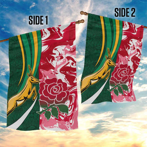 South Africa and England Rugby Garden Flag - The Red Rose with Protea Pattern