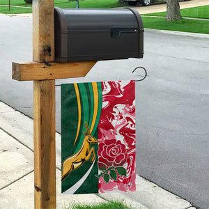 South Africa and England Rugby Garden Flag - The Red Rose with Protea Pattern