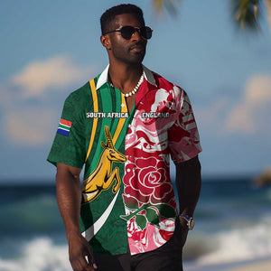 Custom South Africa and England Rugby Hawaiian Shirt - The Red Rose with Protea Pattern