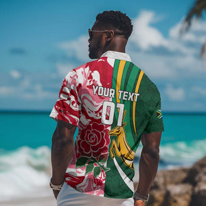 Custom South Africa and England Rugby Hawaiian Shirt - The Red Rose with Protea Pattern