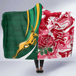 South Africa and England Rugby Hooded Blanket - The Red Rose with Protea Pattern