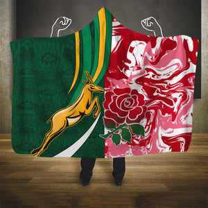 South Africa and England Rugby Hooded Blanket - The Red Rose with Protea Pattern