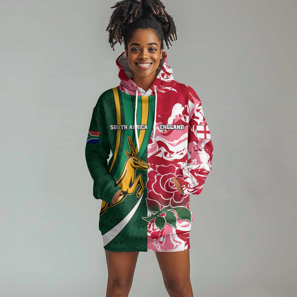 Custom South Africa and England Rugby Hoodie Dress - The Red Rose with Protea Pattern