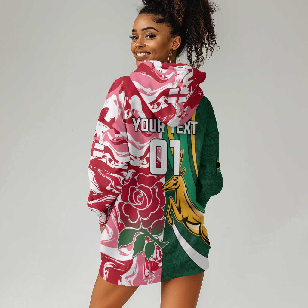 Custom South Africa and England Rugby Hoodie Dress - The Red Rose with Protea Pattern