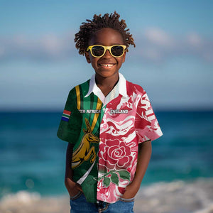 Custom South Africa and England Rugby Kid Hawaiian Shirt - The Red Rose with Protea Pattern