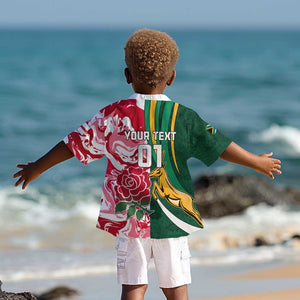 Custom South Africa and England Rugby Kid Hawaiian Shirt - The Red Rose with Protea Pattern