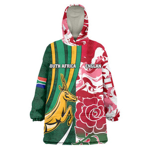 Custom South Africa and England Rugby KId Wearable Blanket Hoodie - The Red Rose with Protea Pattern