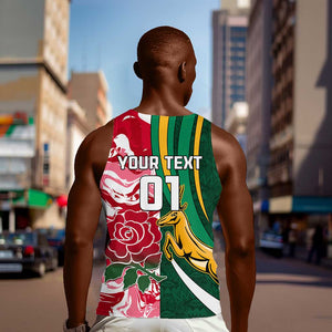 Custom South Africa and England Rugby Men Tank Top - The Red Rose with Protea Pattern