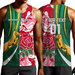 Custom South Africa and England Rugby Men Tank Top - The Red Rose with Protea Pattern