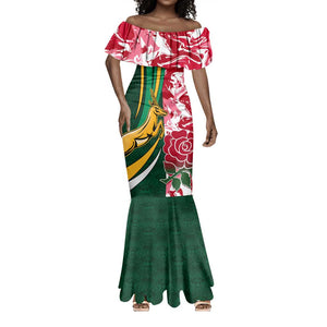 Custom South Africa and England Rugby Mermaid Dress - The Red Rose with Protea Pattern