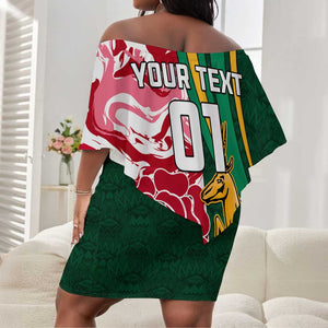 Custom South Africa and England Rugby Off Shoulder Short Dress - The Red Rose with Protea Pattern LT01