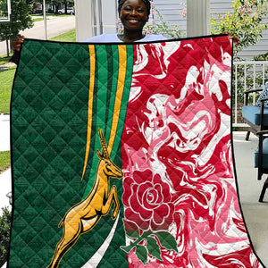 South Africa and England Rugby Quilt - The Red Rose with Protea Pattern